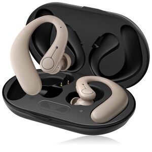 Beige Wireless Earbuds with Charging Case